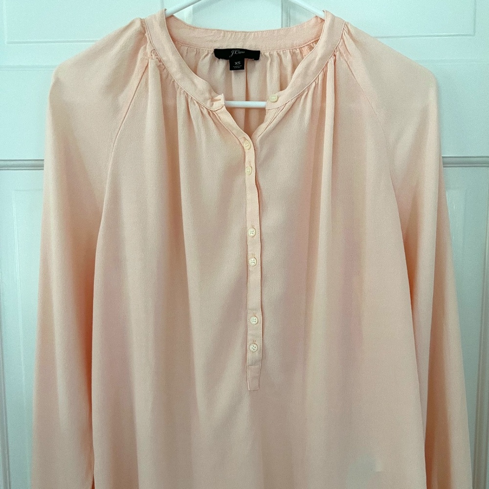 J Crew Popover Top Soft Creamy Coral & Balloon Sleeves Size XS